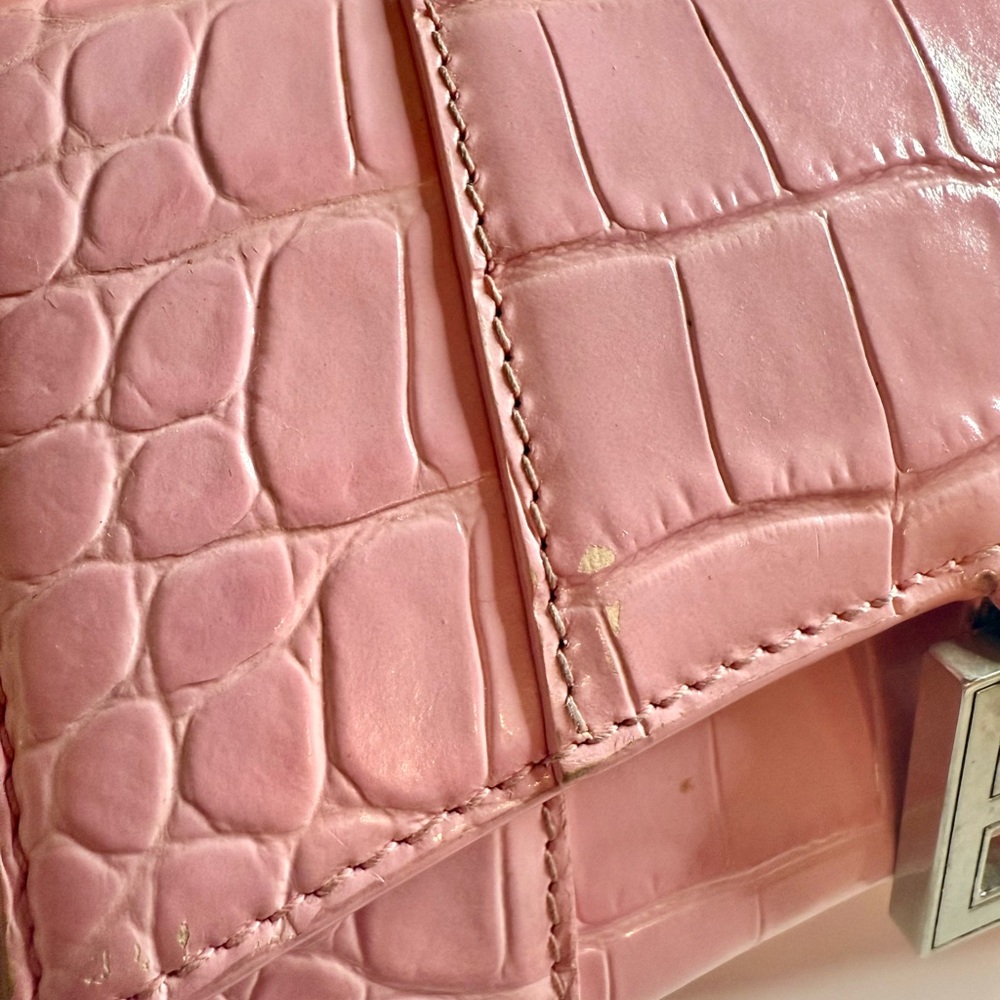 Balenciaga XS Hourglass Top Handle Bag Candy Pink Croc-Embossed Handbag - Picture 6 of 9